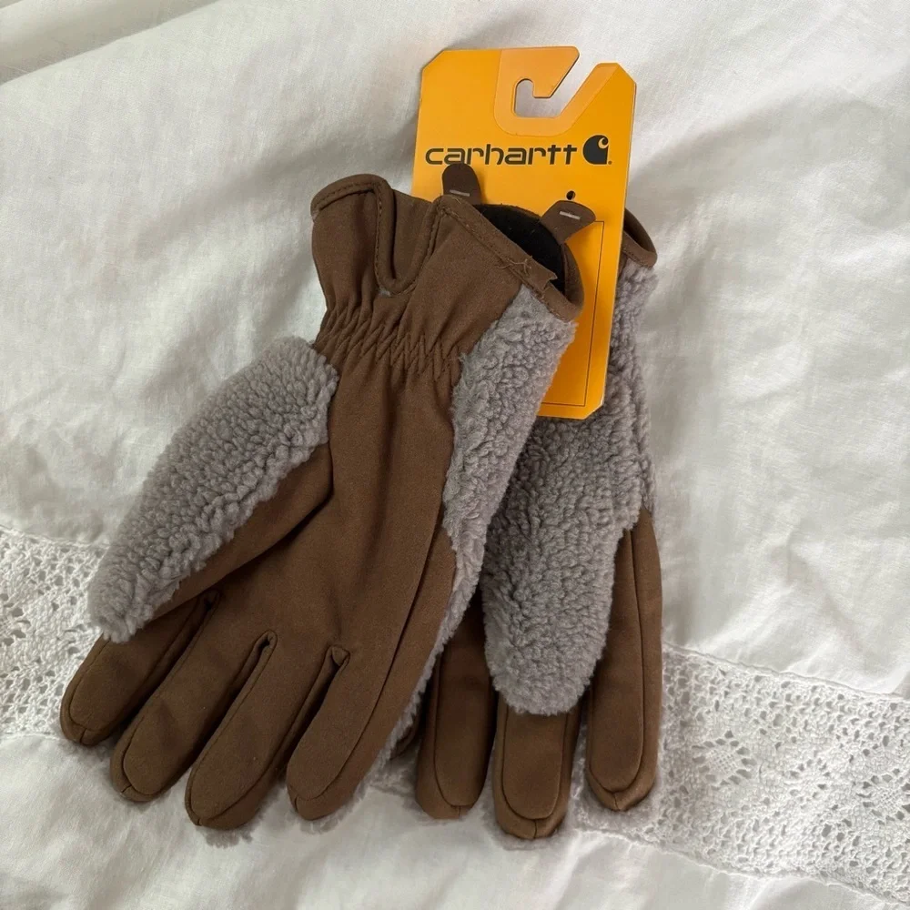 LARGE Carhartt Women's Insulated Sherpa Gloves Brown Fleece Winter NWT GF0682-W